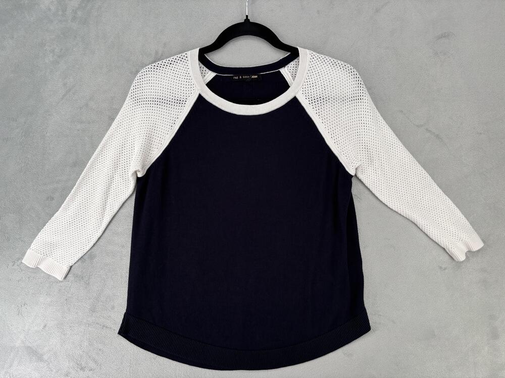 Rag & Bone/JEAN Shirt Womens XS Blue Tunic Raglan Crochet 3/4 Sleeve Relaxed